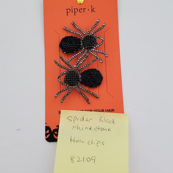 Halloween Piper-K Spider Hair Clips Set of 2 Black Rhinestones Goth Scary 2 inch - Picture 6 of 6
